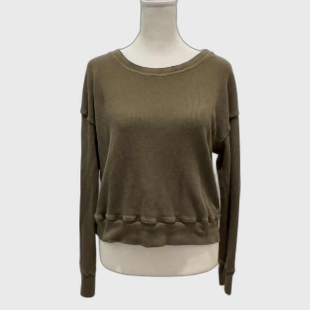 Splendid Waffle Long Sleeve Thermal Crewneck, Olive Green, Small